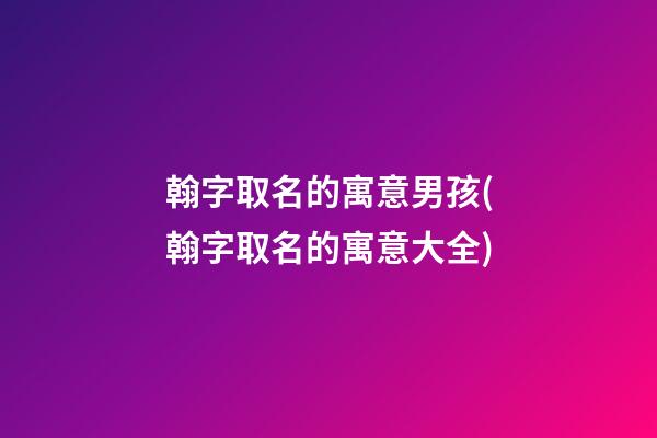 翰字取名的寓意男孩(翰字取名的寓意大全)