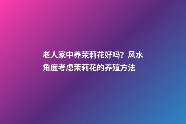 老人家中养茉莉花好吗？风水角度考虑茉莉花的养殖方法