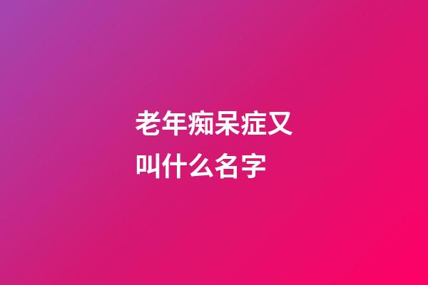 老年痴呆症又叫什么名字