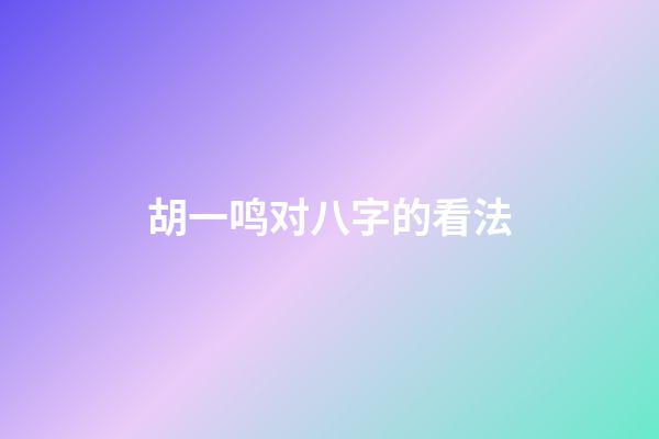 胡一鸣对八字的看法