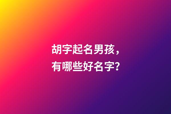 胡字起名男孩，有哪些好名字？
