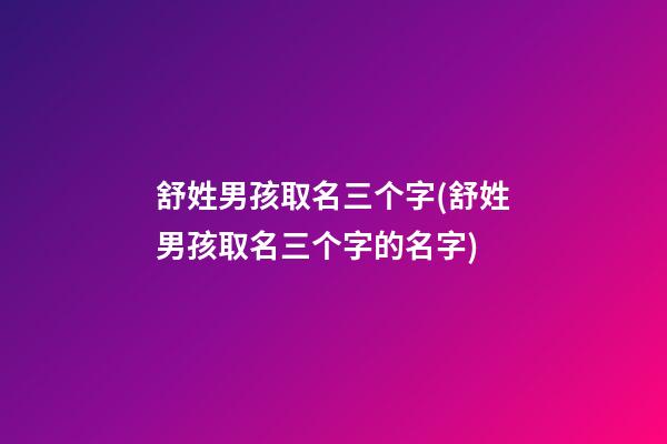 舒姓男孩取名三个字(舒姓男孩取名三个字的名字)