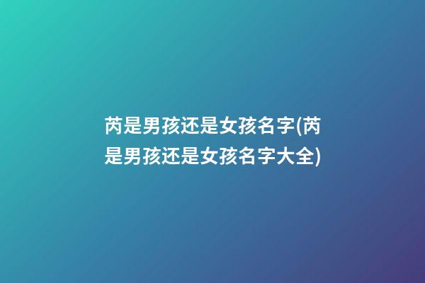 芮是男孩还是女孩名字(芮是男孩还是女孩名字大全)