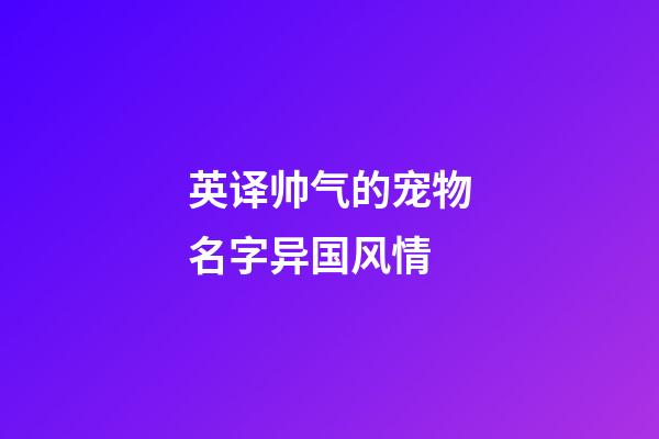 英译帅气的宠物名字异国风情