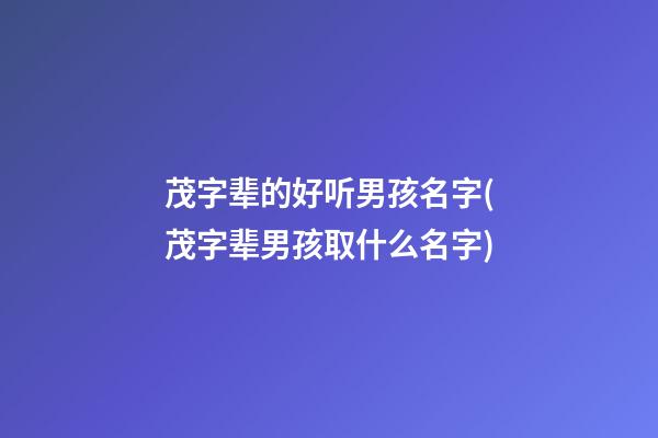 茂字辈的好听男孩名字(茂字辈男孩取什么名字)