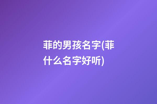 菲的男孩名字(菲什么名字好听)