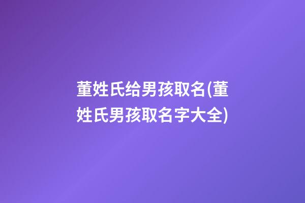 董姓氏给男孩取名(董姓氏男孩取名字大全)