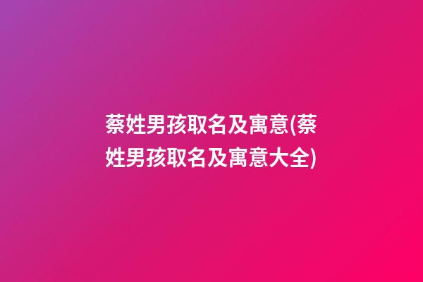 蔡姓男孩取名及寓意(蔡姓男孩取名及寓意大全)