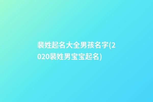 裴姓起名大全男孩名字(2020裴姓男宝宝起名)
