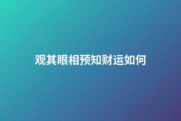 观其眼相预知财运如何
