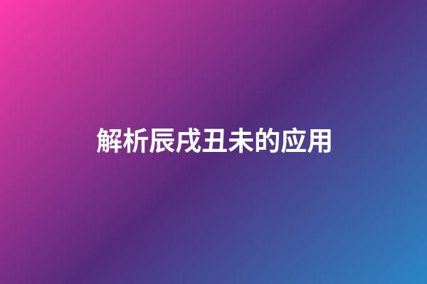 解析辰戌丑未的应用