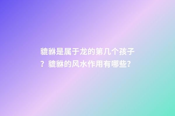 貔貅是属于龙的第几个孩子？貔貅的风水作用有哪些？