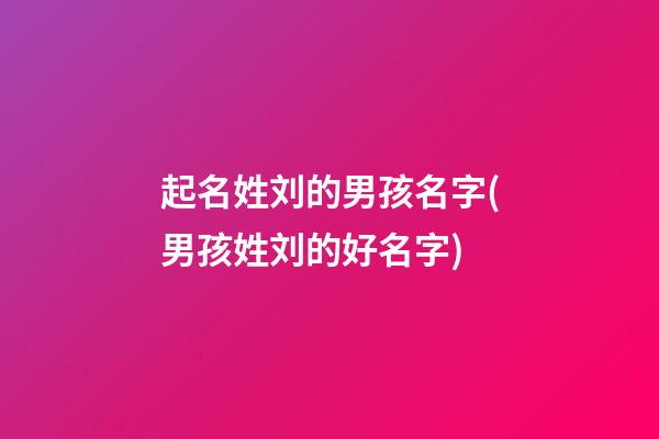 起名姓刘的男孩名字(男孩姓刘的好名字)