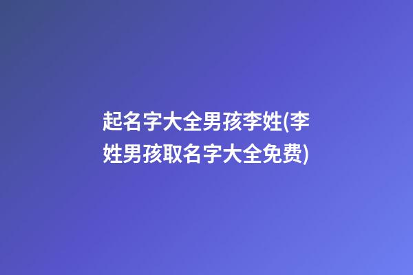 起名字大全男孩李姓(李姓男孩取名字大全免费)