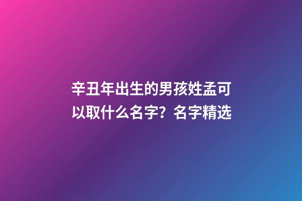 辛丑年出生的男孩姓孟可以取什么名字？名字精选
