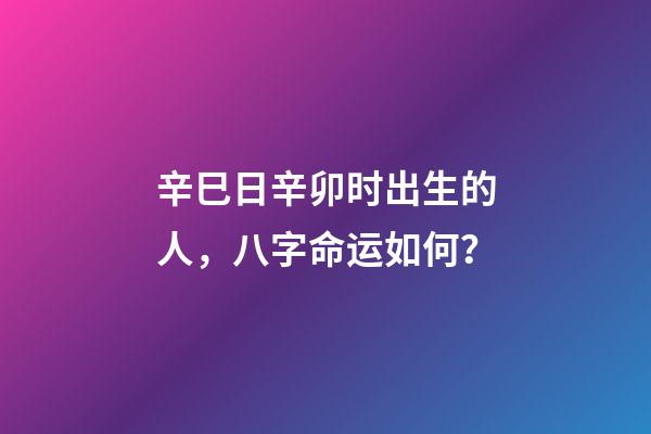 辛巳日辛卯时出生的人，八字命运如何？