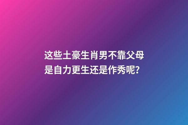 这些土豪生肖男不靠父母是自力更生还是作秀呢？