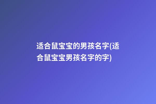适合鼠宝宝的男孩名字(适合鼠宝宝男孩名字的字)