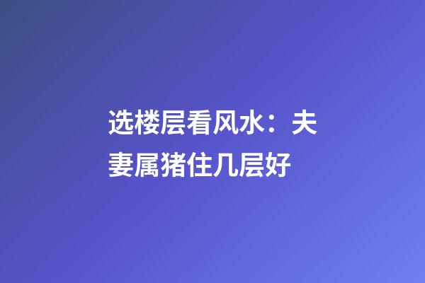 选楼层看风水：夫妻属猪住几层好
