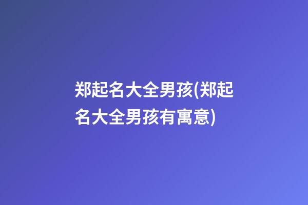 郑起名大全男孩(郑起名大全男孩有寓意)