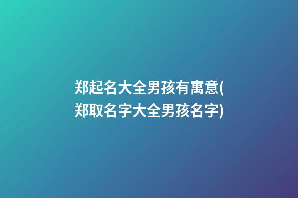 郑起名大全男孩有寓意(郑取名字大全男孩名字)