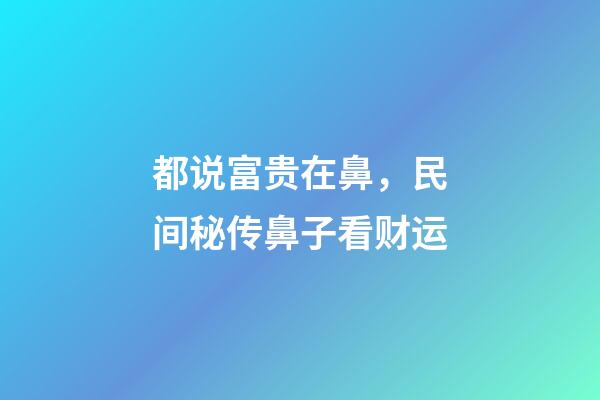 都说富贵在鼻，民间秘传鼻子看财运