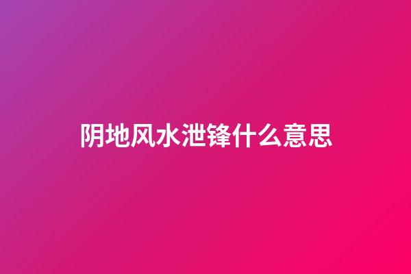 阴地风水泄锋什么意思