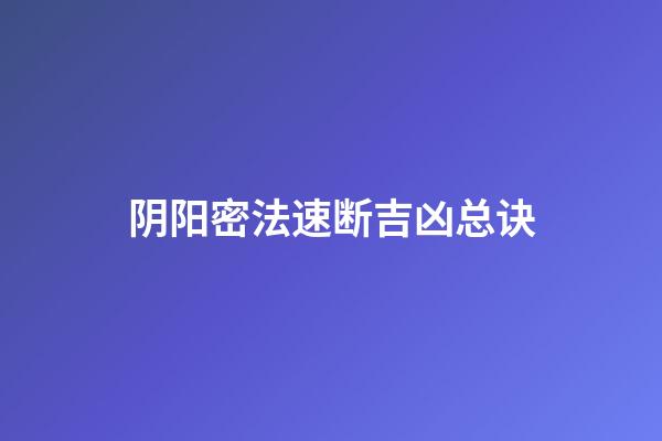 阴阳密法速断吉凶总诀