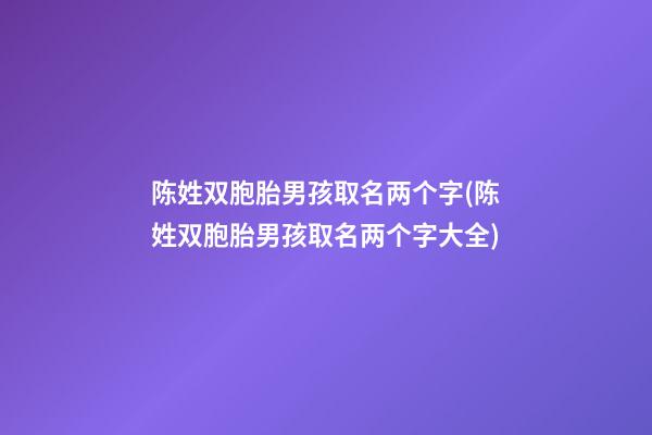 陈姓双胞胎男孩取名两个字(陈姓双胞胎男孩取名两个字大全)