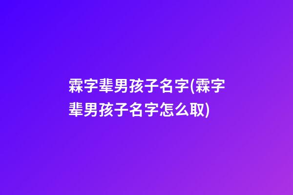 霖字辈男孩子名字(霖字辈男孩子名字怎么取)