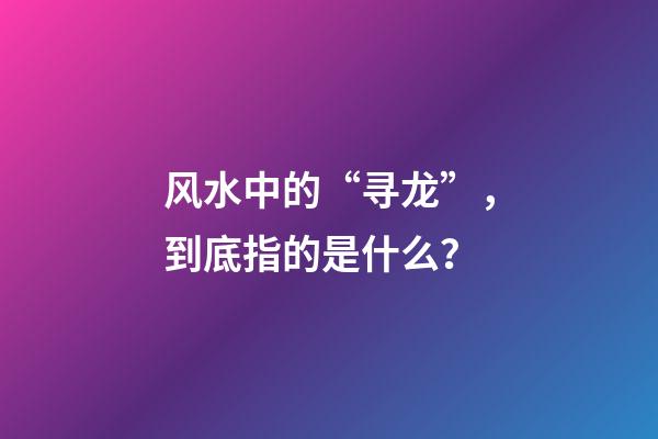 风水中的“寻龙”，到底指的是什么？