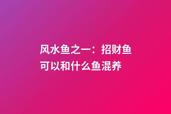 风水鱼之一：招财鱼可以和什么鱼混养