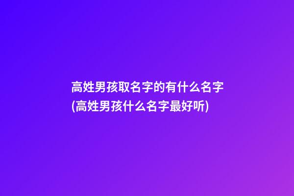 高姓男孩取名字的有什么名字(高姓男孩什么名字最好听)