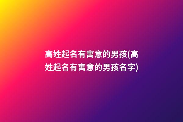 高姓起名有寓意的男孩(高姓起名有寓意的男孩名字)
