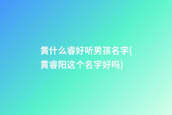 黄什么睿好听男孩名字(黄睿阳这个名字好吗)