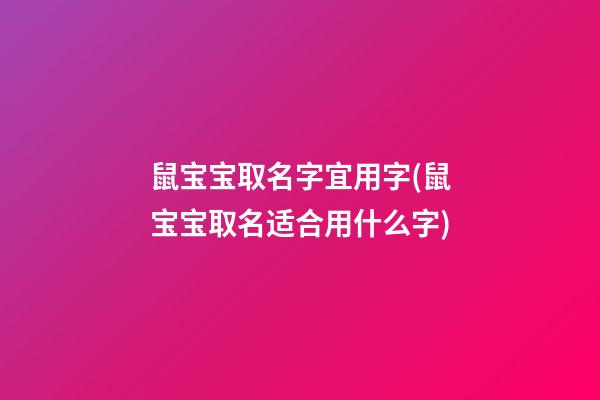 鼠宝宝取名字宜用字(鼠宝宝取名适合用什么字)