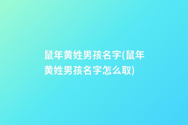 鼠年黄姓男孩名字(鼠年黄姓男孩名字怎么取)